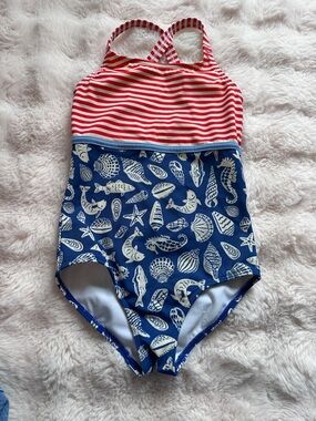 Mini-Boden Girls' Red & Blue Nautical One-Piece Swimsuit